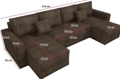 Narożniki></noscript>IZABELLA MEBLE Brązowa rogówka w kształcie u z funkcją spania DEXTER U