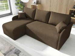 Narożniki></noscript>IZABELLA MEBLE Brązowa rozkładana kanapa narożna z funkcją spania boucle MALEN