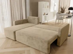 Meble Dla Dzieci|Meble Młodzieżowe>BROMARKT Brązowa rozkładana kanapa narożna do salonu z funkcją spania QULIO