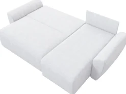 Narożniki>IZABELLA MEBLE Brązowy narożnik boucle z funkcją spania i pojemnikiem ROTTERDAM