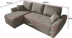 Narożniki></noscript>IZABELLA MEBLE Brązowy narożnik boucle z funkcją spania i pojemnikiem ROTTERDAM