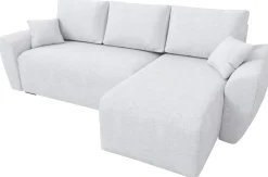 Narożniki></noscript>IZABELLA MEBLE Brązowy narożnik boucle z funkcją spania i pojemnikiem ROTTERDAM