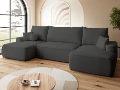 Narożniki></noscript>BROMARKT Ciemnoszara duża rogówka do salonu z funkcją spania CARMELLO U