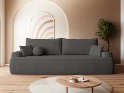 Meble Młodzieżowe|Kanapy I Sofy>BROMARKT Ciemnoszara sofa z funkcją spania i pojemnikiem CARMELLO boucle