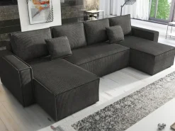 Narożniki></noscript>IZABELLA MEBLE Ciemnoszary narożnik w kształcie u z funkcją spania DEXTER U