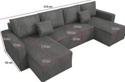 Narożniki></noscript>IZABELLA MEBLE Ciemnoszary narożnik w kształcie u z funkcją spania DEXTER U