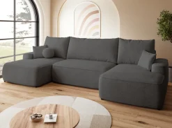 Narożniki></noscript>BROMARKT Ciemnoszary narożnik z funkcją spania do salonu boucle CARMELLO U