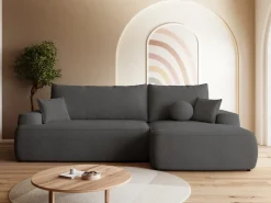 Meble Dla Dzieci|Narożniki></noscript>BROMARKT Ciemnoszary rozkładany narożnik do salonu CARMELLO boucle