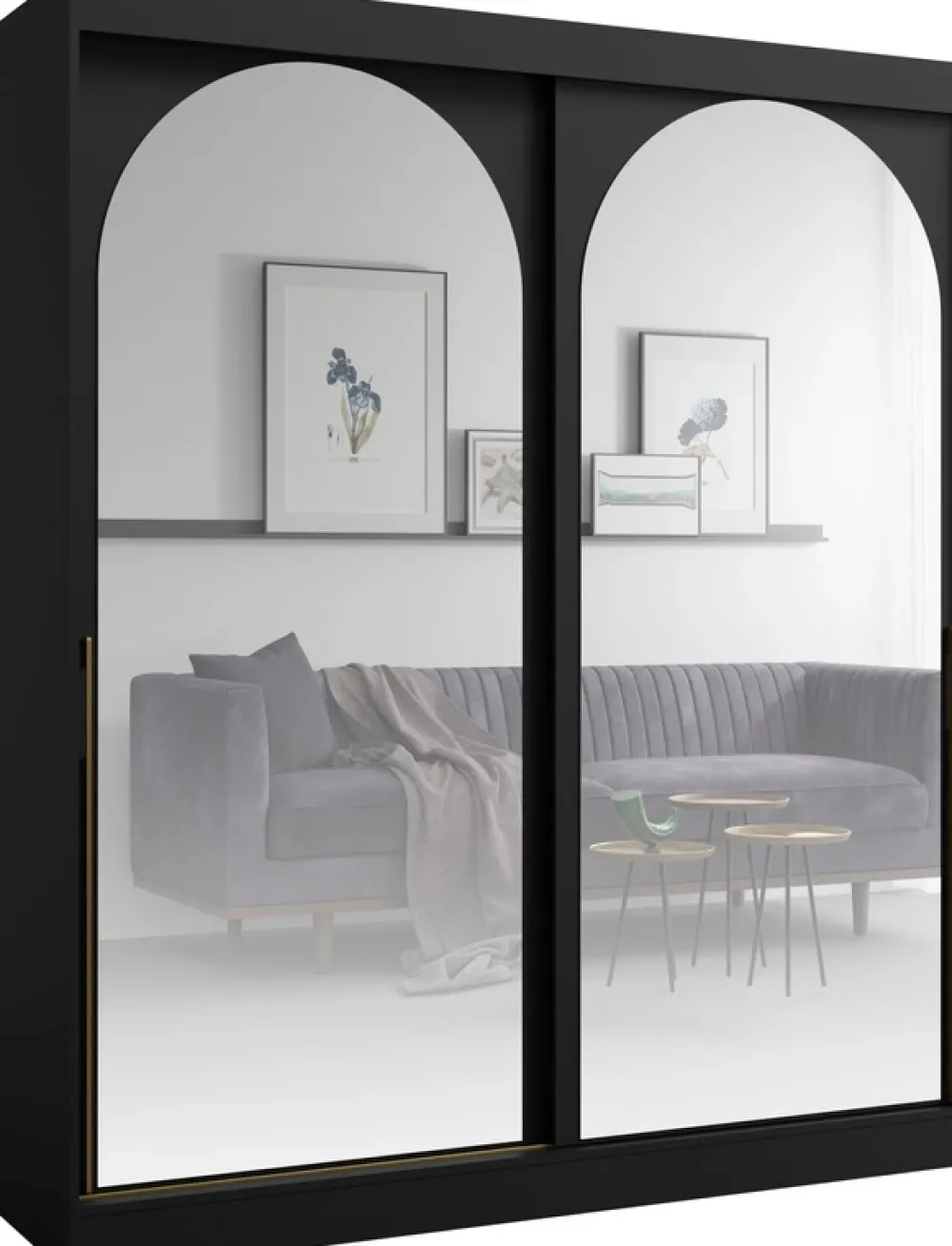 Szafy Dwudrzwiowe|Szafy Młodzieżowe>JUREK Czarna duża szafa przesuwna z dwoma lustrami 180 cm drzwi przesuwne złote uchwyty czarny