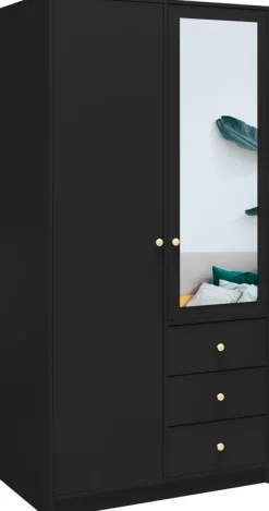 Meble Dla Dzieci|Szafy Dwudrzwiowe>Stolar Czarna dwudrzwiowa szafa uchylna z lustrem 100 cm SELMA czarny