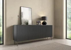 Zestawy Mebli Do Salonu|Komody></noscript>LASKI Czarna komoda 200 cm do salonu czterodrzwiowa MEZZO czarny