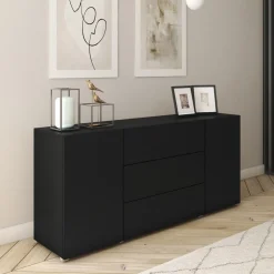 Komody>BRATEX Czarna komoda 150 cm do salonu z szufladami BRAVIN czarny grafit