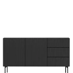 Zestawy Mebli Do Salonu|Komody></noscript>LASKI Czarna komoda 150 cm do salonu ryflowane fronty dwudrzwiowa MEZZO czarny