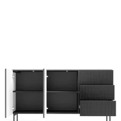 Zestawy Mebli Do Salonu|Komody></noscript>LASKI Czarna komoda 150 cm do salonu ryflowane fronty dwudrzwiowa MEZZO czarny