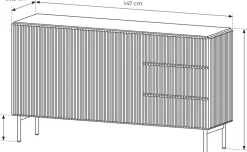 Zestawy Mebli Do Salonu|Komody></noscript>LASKI Czarna komoda 150 cm do salonu ryflowane fronty dwudrzwiowa MEZZO czarny