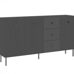 Zestawy Mebli Do Salonu|Komody>INTER MEBLE Czarna komoda 178 cm trzydrzwiowa do salonu z szufladami VALTEO czarny