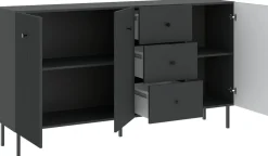 Zestawy Mebli Do Salonu|Komody>INTER MEBLE Czarna komoda 178 cm trzydrzwiowa do salonu z szufladami VALTEO czarny
