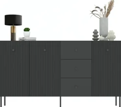 Zestawy Mebli Do Salonu|Komody></noscript>INTER MEBLE Czarna komoda 178 cm trzydrzwiowa do salonu z szufladami VALTEO czarny