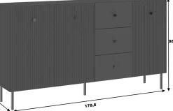 Zestawy Mebli Do Salonu|Komody></noscript>INTER MEBLE Czarna komoda 178 cm trzydrzwiowa do salonu z szufladami VALTEO czarny
