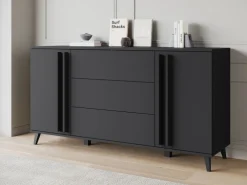 Komody|Zestawy Mebli Do Salonu>BRATEX Czarna komoda 150 cm z szufladami do salonu HOMELY czarny grafit