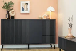 Zestawy Mebli Do Salonu|Komody>INTER MEBLE Czarna komoda do salonu na nóżkach 180 cm BELLUNO antracyt