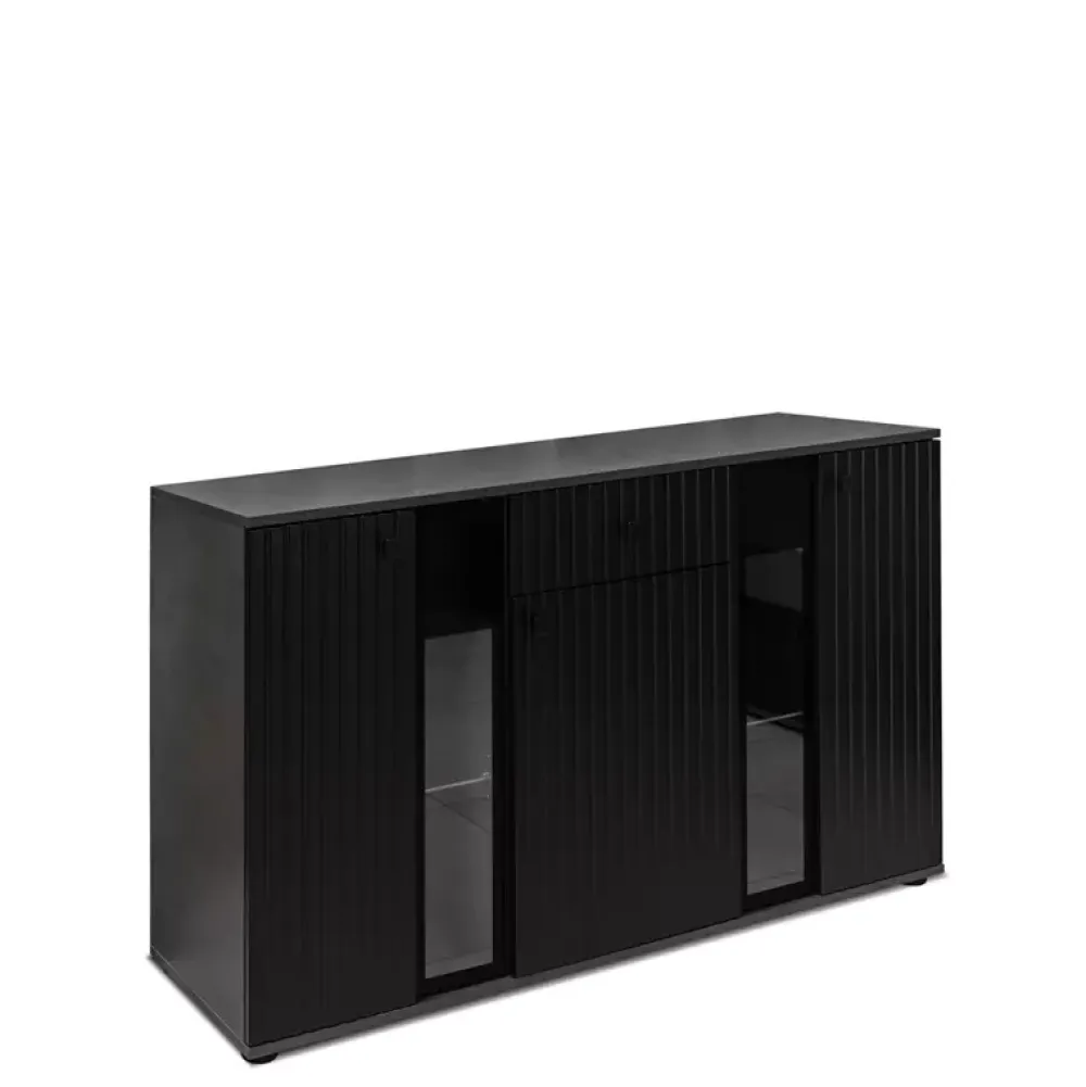 Komody>Lempert Czarna komoda trzydrzwiowa z witryną i szufladą KUBA czarny