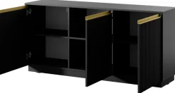 Zestawy Mebli Do Salonu|Komody>PIASKI Czarna komoda trzydrzwiowa 154 cm RAVO ryflowany front czarny