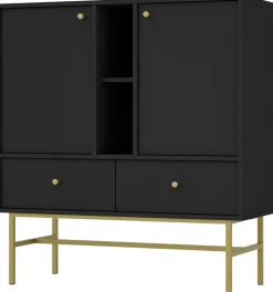 Komody>Lempert Czarna komoda z drzwiami i szufladami do salonu 100 cm TOKEN czarny grafit