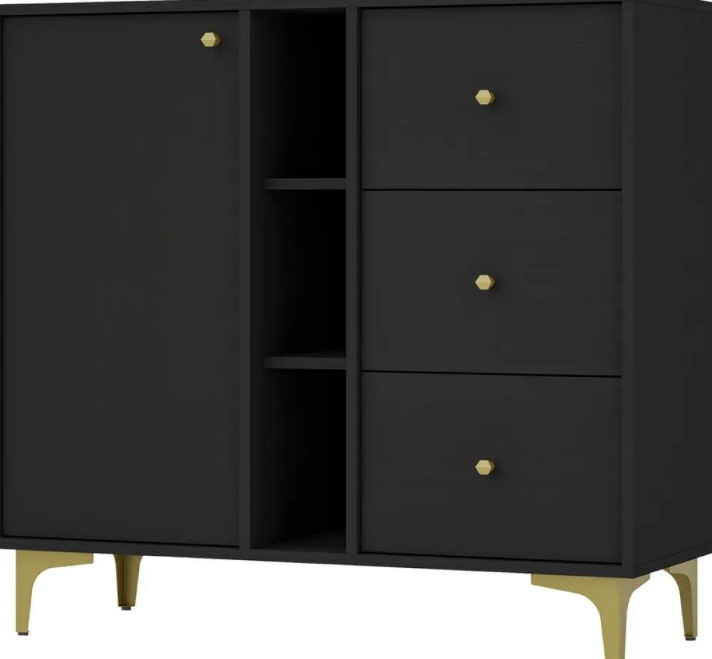 Zestawy Mebli Do Salonu|Komody>Lempert Czarna komoda z szufladami do salonu TOKEN 100 cm czarny grafit