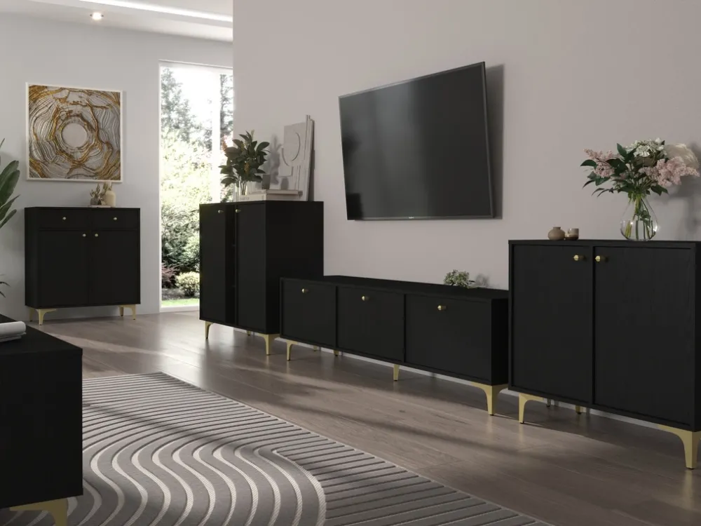 Zestawy Mebli Do Salonu|Komody>Lempert Czarna komoda z szufladami do salonu TOKEN 100 cm czarny grafit