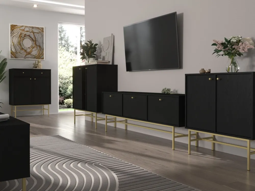 Komody>Lempert Czarna mała komoda 84 cm do salonu TOKEN czarny grafit