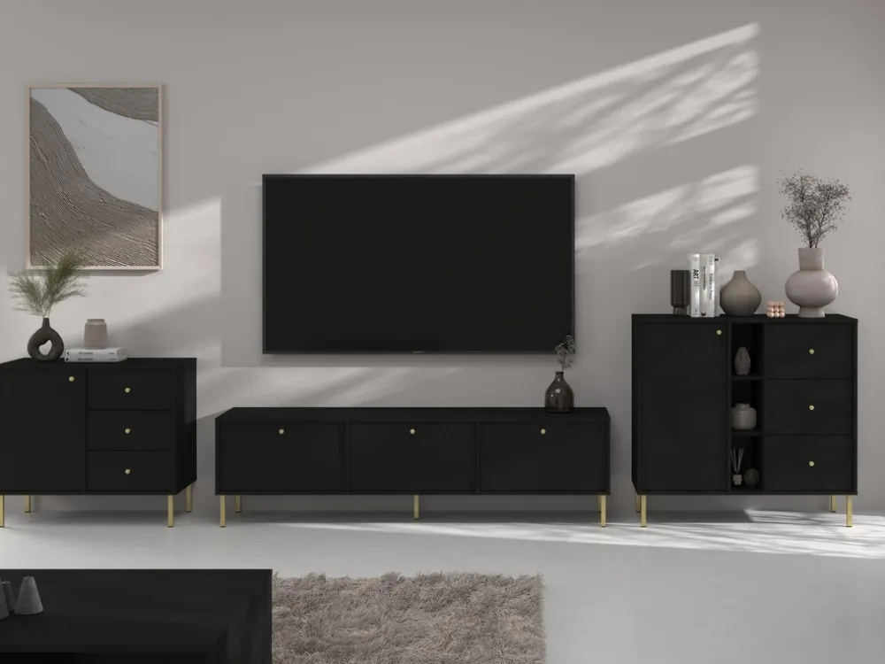 Meblościanki>Lempert Czarna meblościanka do salonu z szafką pod telewizor TOKEN czarny grafit