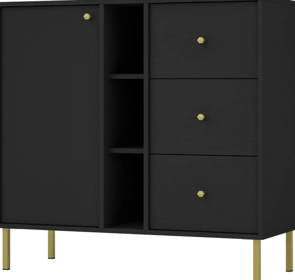 Meblościanki>Lempert Czarna meblościanka do salonu z szafką pod telewizor TOKEN czarny grafit