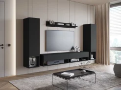 Meblościanki>BRATEX Czarna meblościanka do salonu nowoczesna pod telewizor MADERA czarny grafit