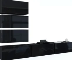 Meblościanki></noscript>BROMARKT Czarna meblościanka nowoczesna do salonu BARESO połysk