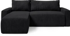Meble Dla Dzieci|Meble Młodzieżowe>BROMARKT Czarna narożna kanapa sztruksowa z funkcją spania PLUSH L