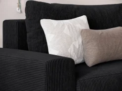 Meble Dla Dzieci|Meble Młodzieżowe></noscript>BROMARKT Czarna narożna kanapa sztruksowa z funkcją spania PLUSH L