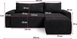 Meble Dla Dzieci|Meble Młodzieżowe></noscript>BROMARKT Czarna narożna kanapa sztruksowa z funkcją spania PLUSH L