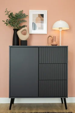 Zestawy Mebli Do Salonu|Komody>INTER MEBLE Czarna nowoczesna komoda z drzwiami i szufladami BELLUNO antracyt