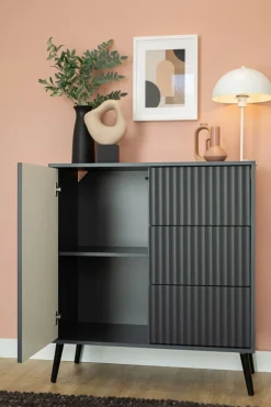 Zestawy Mebli Do Salonu|Komody></noscript>INTER MEBLE Czarna nowoczesna komoda z drzwiami i szufladami BELLUNO antracyt