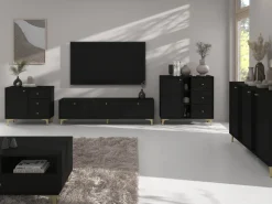 Komody>Lempert Czarna nowoczesna komoda z półkami do salonu 83,5 cm TOKEN czarny grafit