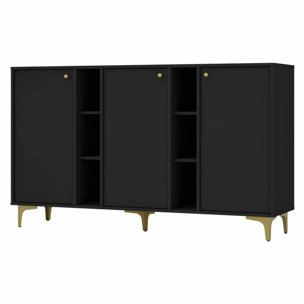 Komody>Lempert Czarna nowoczesna komoda trzydrzwiowa do salonu 160 cm TOKEN czarny grafit