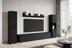 Meblościanki></noscript>BRATEX Czarna nowoczesna meblościanka RTV do salonu BUENO czarny