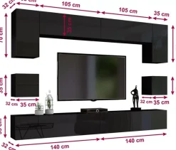 Zestawy Mebli Do Salonu|Meblościanki></noscript>BROMARKT Czarna nowoczesna meblościanka do salonu PREMIUM połysk czarny