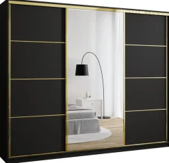 Szafy Do Przedpokoju|Szafy Do Salonu>BROMARKT Czarna nowoczesna szafa przesuwna z lustrem 250 cm GOLD NEW czarny