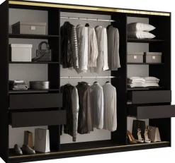 Szafy Do Przedpokoju|Szafy Do Salonu>BROMARKT Czarna nowoczesna szafa przesuwna z lustrem 250 cm GOLD NEW czarny