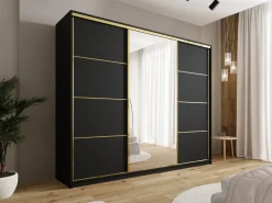 Szafy Do Przedpokoju|Szafy Do Salonu></noscript>BROMARKT Czarna nowoczesna szafa przesuwna z lustrem 250 cm GOLD NEW czarny