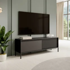 Szafki Rtv></noscript>LASKI Czarna nowoczesna szafka RTV na nóżkach pod telewizor 153 cm SAREVO czarny