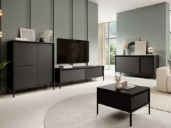 Szafki Rtv></noscript>LASKI Czarna nowoczesna szafka RTV na nóżkach pod telewizor 153 cm SAREVO czarny