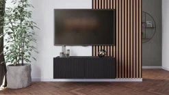 Szafki Rtv></noscript>GiB Meble Czarna nowoczesna szafka RTV 100 cm z ryflowanymi frontami KORDIS czarny